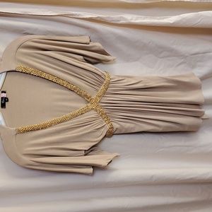 Sky Tan 3/4 sleeve Gold braid accented top